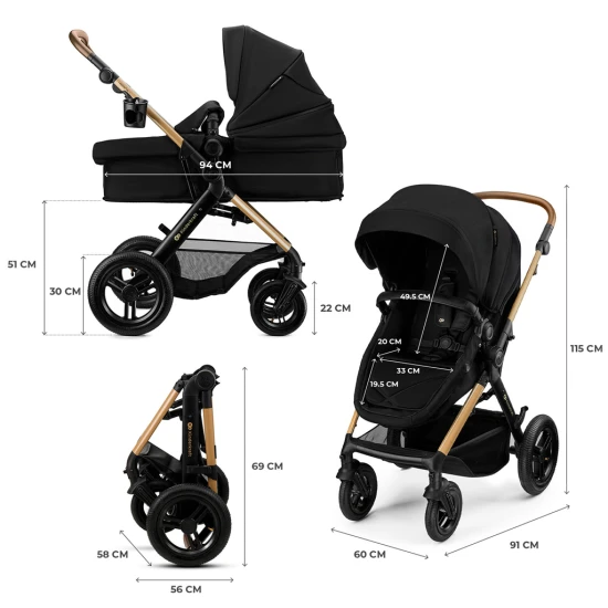Kočík kombinovaný 3v1 Moov 2 XL Air Black Kinderkraft KSMOOVXLBLK0000