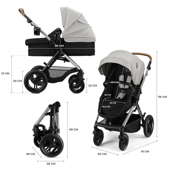 Kočík kombinovaný 3v1 Moov 2 XL Air Grey Kinderkraft KSMOOVXLGRY0000