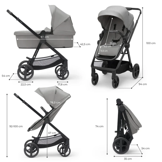 Kočík kombinovaný 3v1 Newly Moonlight grey + Mink PRO Kinderkraft KSNEWL00GRY300I