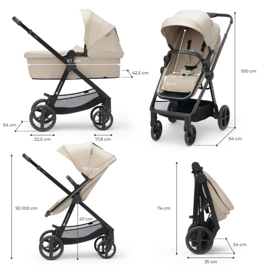 Kočík kombinovaný 3v1 Newly Sand beige + Mink PRO Kinderkraft KSNEWL00BEG300I