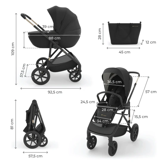 Kočík kombinovaný 3v1 Prime 3 Venezian Black Kinderkraft KSPRIM03BLK3000