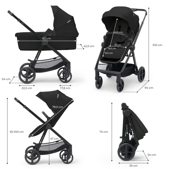 Kočík kombinovaný 4v1 Newly Classic Black + Mink PRO Kinderkraft KSNEWL00BLK400I