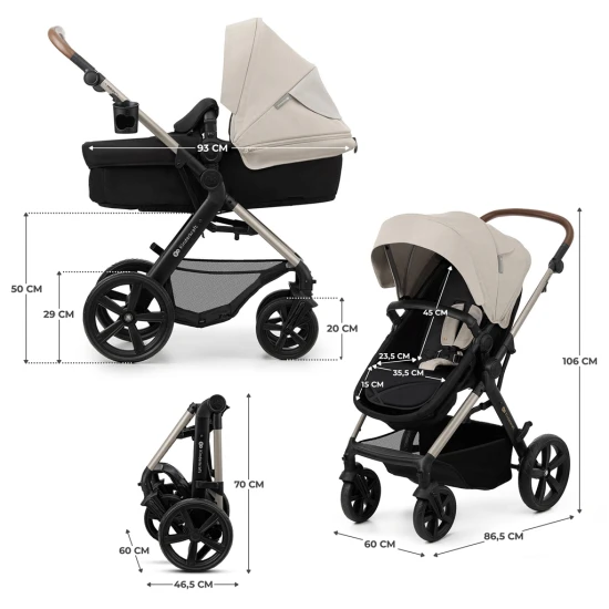 Kočík kombinovaný Moov 2 3v1 Moonlight Grey penové kolesá Kinderkraft KSMOOV02GRYEV00