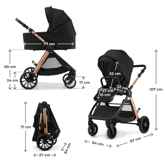 Kočík kombinovaný Vesto 2 3v1 Black Kinderkraft KSVEST02BLK3000