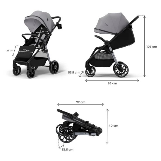 Kočík športový Grande 2 Moonlight Grey Kinderkraft KSGRAN02GRY0000