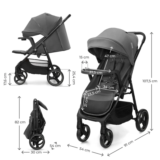 Kočík športový Trig 3 Tray Granite Grey Kinderkraft KSTRIG03GRY000T