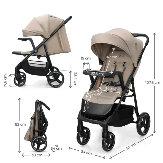 Kočík športový Trig 3 Tray Stone Beige Kinderkraft KSTRIG03BEG000T