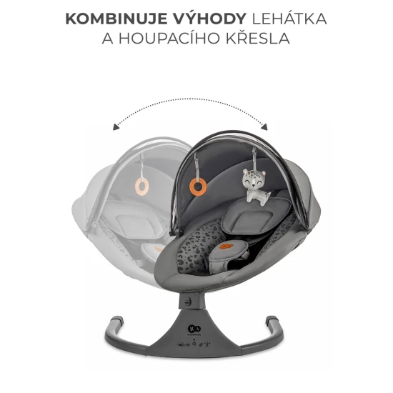 Lehátko pohupujúce s melódiou 2v1 Lumi, do 9 kg, Premium Dark Grey Kinderkraft KBLUMI02DGR0000
