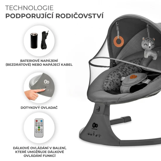 Lehátko pohupujúce s melódiou 2v1 Lumi, do 9 kg, Premium Dark Grey Kinderkraft KBLUMI02DGR0000