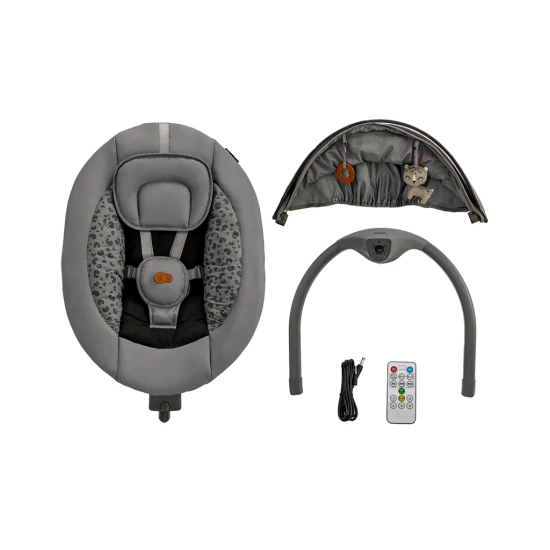 Lehátko pohupujúce s melódiou 2v1 Lumi, do 9 kg, Premium Dark Grey Kinderkraft KBLUMI02DGR0000