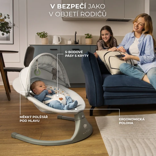 Lehátko pohupujúce s melódiou 2v1 Lumi, do 9 kg, Premium Dark Grey Kinderkraft KBLUMI02DGR0000