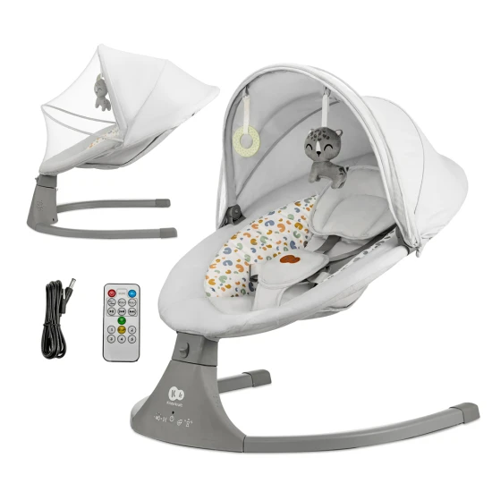 Lehátko pohupujúce s melódiou 2v1 Lumi, do 9 kg, Premium Light Grey Kinderkraft KBLUMI02LGR0000