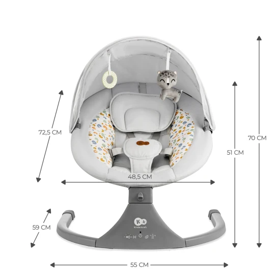 Lehátko pohupujúce s melódiou 2v1 Lumi, do 9 kg, Premium Light Grey Kinderkraft KBLUMI02LGR0000