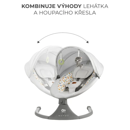Lehátko pohupujúce s melódiou 2v1 Lumi, do 9 kg, Premium Light Grey Kinderkraft KBLUMI02LGR0000