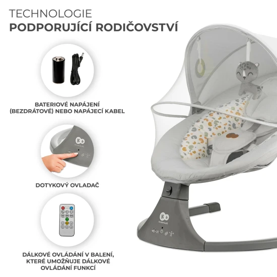 Lehátko pohupujúce s melódiou 2v1 Lumi, do 9 kg, Premium Light Grey Kinderkraft KBLUMI02LGR0000