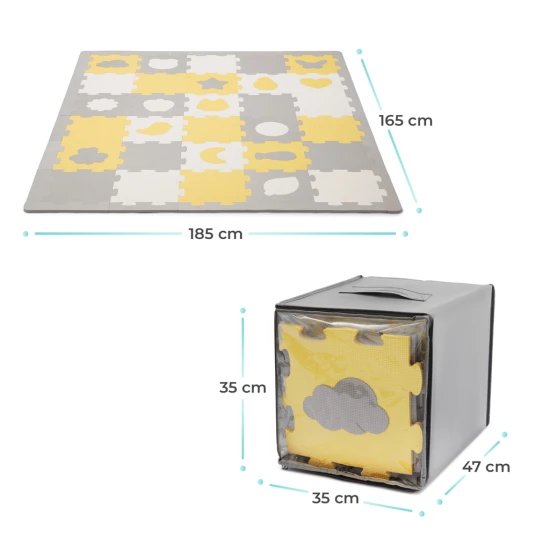 Podložka penová puzzle Luno Shapes 185 x 165 cm Yellow, 30ks, Premium Kinderkraft KPLUSH00YEL0000