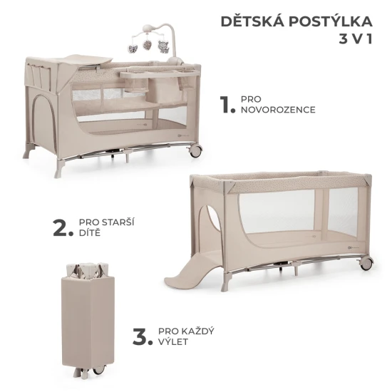 Postieľka cestovná Joy 2 s doplnkami Beige Kinderkraft KLJOY02BEG000AC