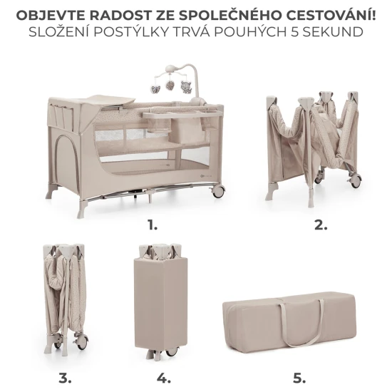 Postieľka cestovná Joy 2 s doplnkami Beige Kinderkraft KLJOY02BEG000AC