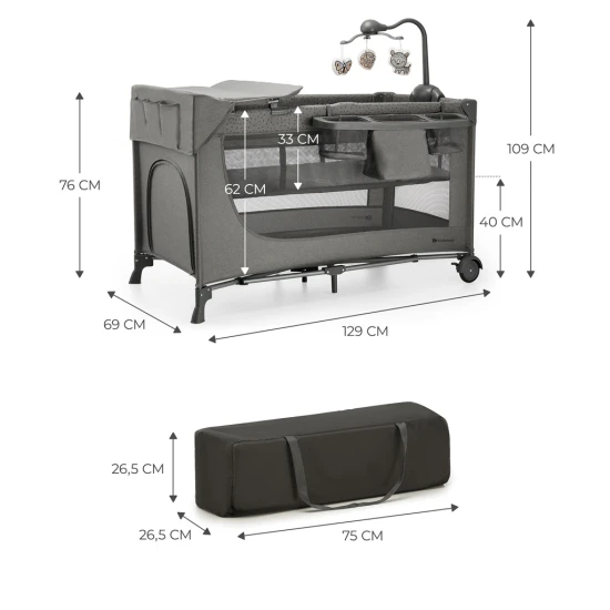 Postieľka cestovná Joy 2 s doplnkami Dark grey Kinderkraft KLJOY02DGR000AC