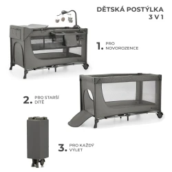 Postieľka cestovná Joy 2 s doplnkami Dark grey