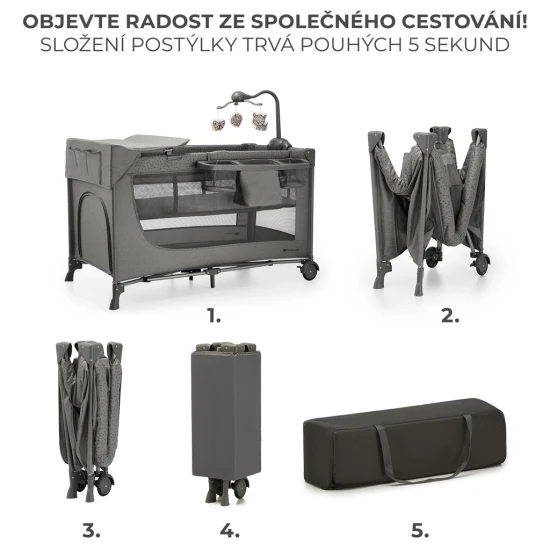 Postieľka cestovná Joy 2 s doplnkami Dark grey Kinderkraft KLJOY02DGR000AC