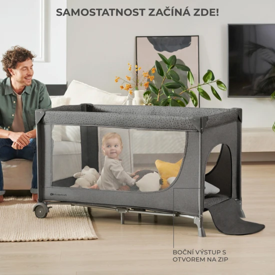 Postieľka cestovná Joy 2 s doplnkami Dark grey Kinderkraft KLJOY02DGR000AC