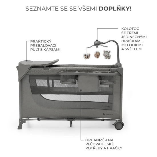 Postieľka cestovná Joy 2 s doplnkami Dark grey Kinderkraft KLJOY02DGR000AC