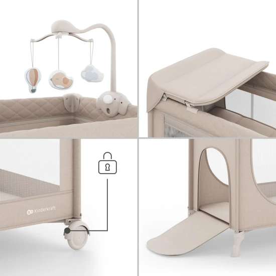 Postieľka cestovná Leody Up Beige s príslušenstvom Kinderkraft KCLEODUPBEG00AC