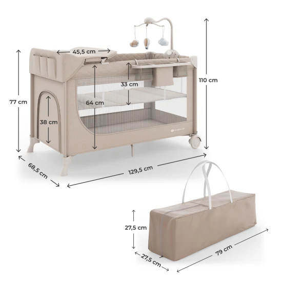 Postieľka cestovná Leody Up Beige s príslušenstvom Kinderkraft KCLEODUPBEG00AC