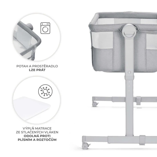 Postieľka detská polohovateľná Nestee Up2 Full Light Grey Kinderkraft KLNEE002LGRF000