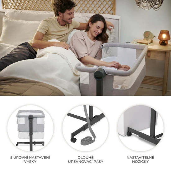 Postieľka detská polohovateľná Nestee Up2 Light Grey Kinderkraft KLNEE002LGR0000