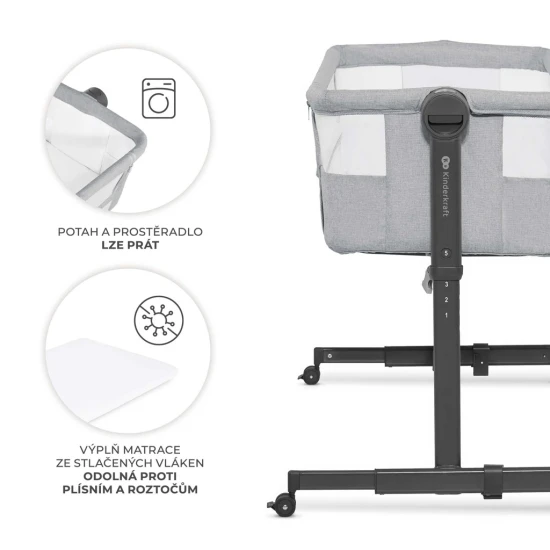 Postieľka detská polohovateľná Nestee Up2 Light Grey Kinderkraft KLNEE002LGR0000