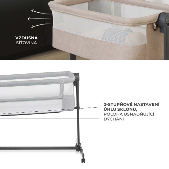 Postieľka detská polohovateľná Nestee Up2 Light Grey Kinderkraft KLNEE002LGR0000