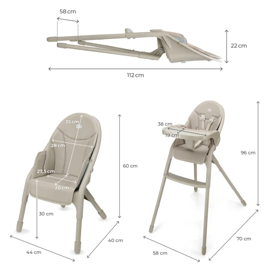 Stolička jedálenská Dinnly 2v1 Beige Kinderkraft KHDINN00BEG0000