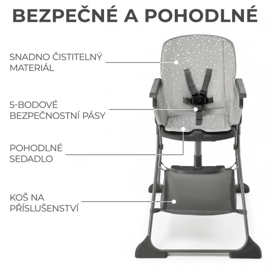 Stolička jedálenská Foldee Grey Kinderkraft KHFOLD00GRY0000