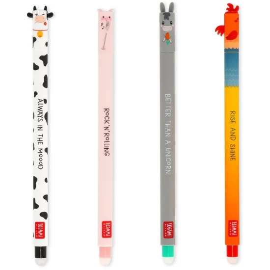 Set 4 gumovateľných gélových pier – Farm Sweet Farm, gumovateľné farebné gélové perá s farmárskymi motívmi.