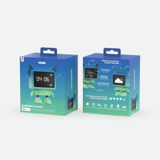 MOB Tancujúci budík Dancing Clock – modrý, hudobný a tancujúci budík pre deti s LED displejom