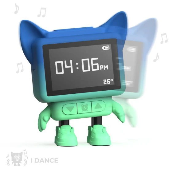 MOB Tancujúci budík Dancing Clock – modrý, hudobný a tancujúci budík pre deti s LED displejom