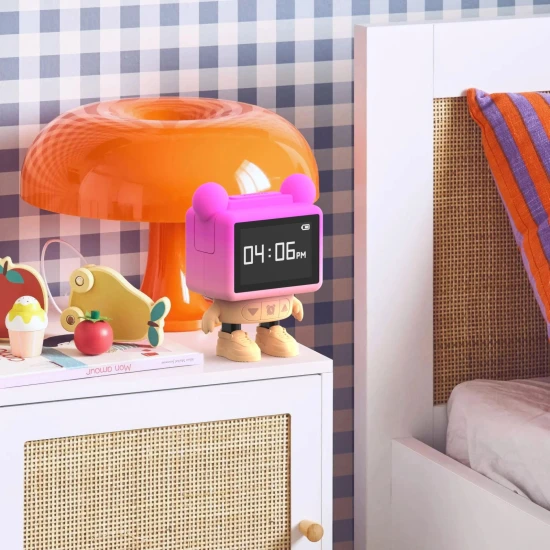 MOB Tancujúci budík Dancing Clock – ružový, hudobný a tancujúci budík pre deti s LED displejom