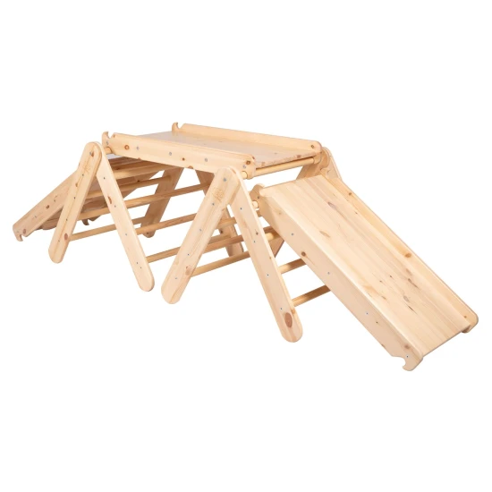 Drevený Montessori set 3v1 – rebrík, šmykľavka a lezecká stena – MeowBaby ZZWDA001
