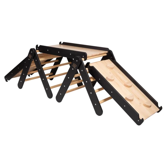 Drevený Montessori set 3v1 – rebrík, šmykľavka a lezecká stena – MeowBaby ZZWDA001