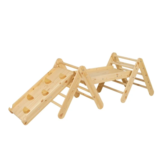 Drevený Montessori set 3v1 – rebrík, šmykľavka a lezecká stena – MeowBaby ZZWDA001