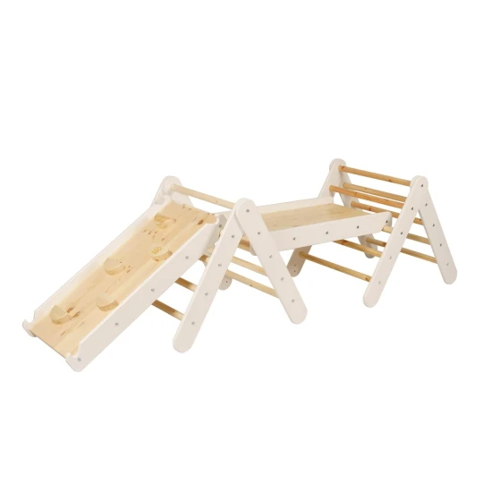 Drevený Montessori set 3v1 – rebrík, šmykľavka a lezecká stena – MeowBaby ZZWDA001