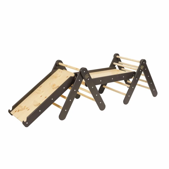 Drevený Montessori set 3v1 – rebrík, šmykľavka a lezecká stena – MeowBaby ZZWDA001