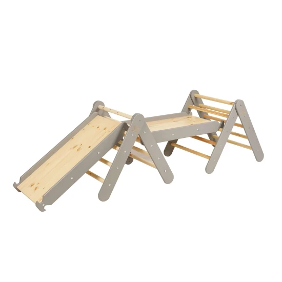 Drevený Montessori set 3v1 – rebrík, šmykľavka a lezecká stena – MeowBaby ZZWDA001
