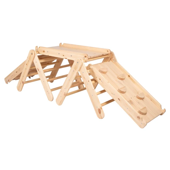 Drevený Montessori set 3v1 – rebrík, šmykľavka a lezecká stena – MeowBaby ZZWDA001