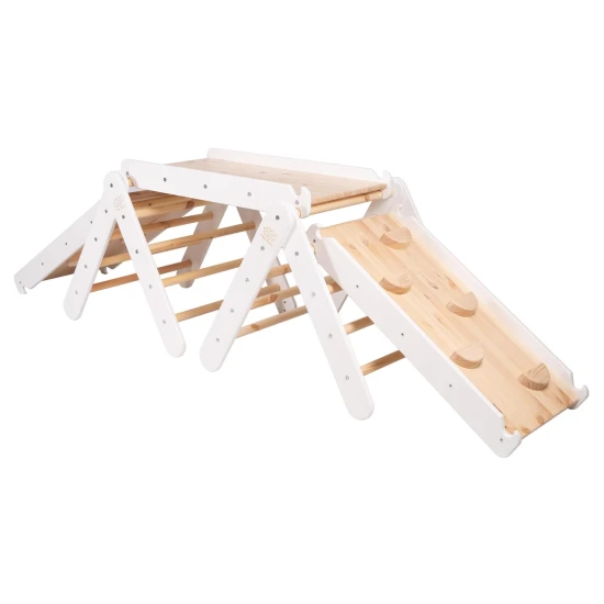 Drevený Montessori set 3v1 – rebrík, šmykľavka a lezecká stena – MeowBaby ZZWDA001