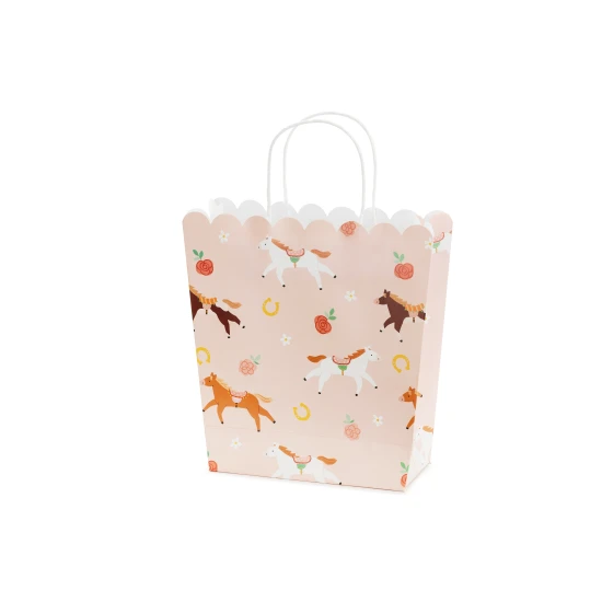 Ružová darčeková taška s roztomilým motívom koníkov.