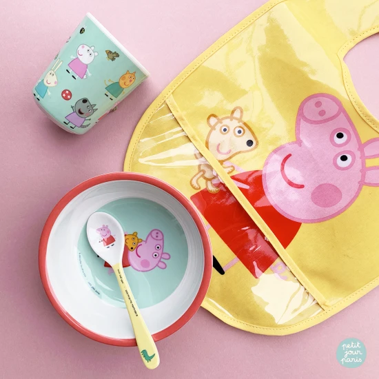 Detský žltý podbradník s vreckom Prasiatko Peppa Petit Jour