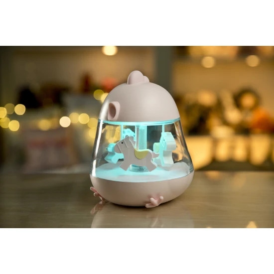 Detské svetielko s hudbou a kolotočom Ružové